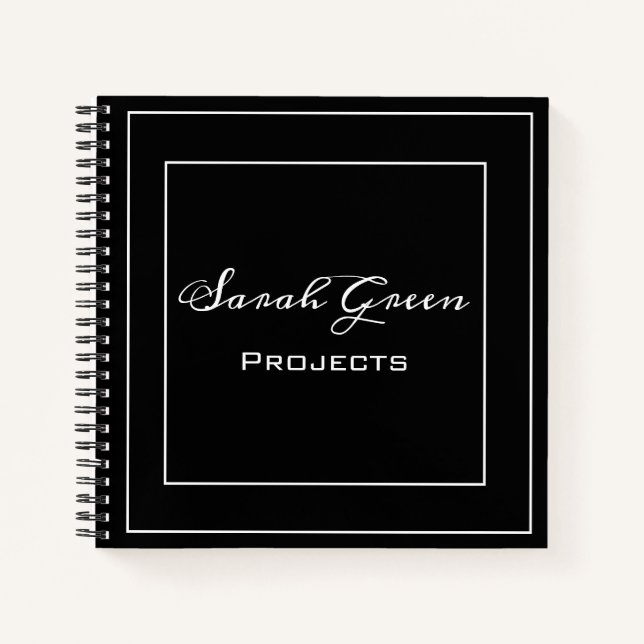 Elegant Black Project Planner Personalised Notebook (Front)