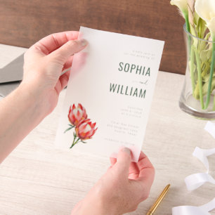 Elegant Black Protea Floral Vellum Invitations