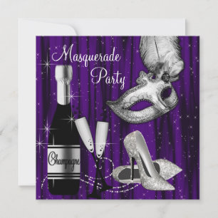 Elegant Black Pruple Masquerade Party Invitation