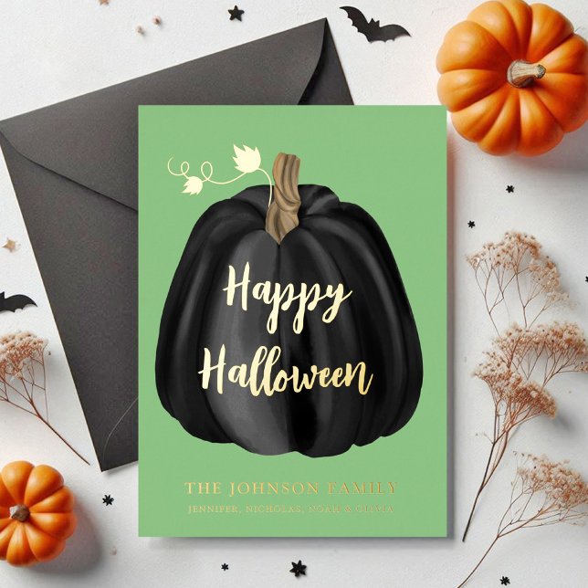 Elegant Black Pumpkin Halloween Gold Foil Holiday Card (Creator Uploaded)