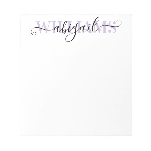 Elegant Black Purple Calligraphy Script Name Notepad (Front)