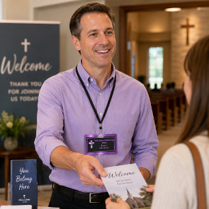 Elegant Black Purple Church Pastor ID Badge