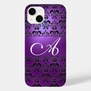 ELEGANT BLACK PURPLE DAMASK MONOGRAM Case-Mate iPhone 14 CASE