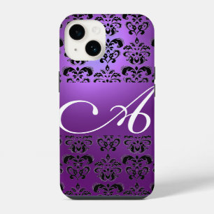 ELEGANT BLACK PURPLE DAMASK MONOGRAM iPhone CASE