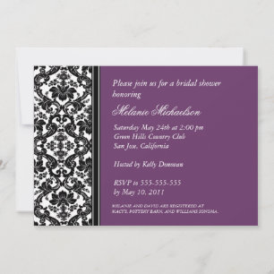 Elegant Black Purple Floral Damask Bridal Shower Invitation