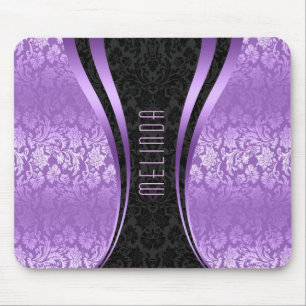 Elegant Black & Purple Floral Damasks Mouse Pad