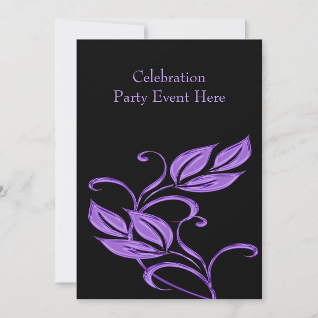 Elegant Black Purple Glass Floral All Events Invitation (Front)