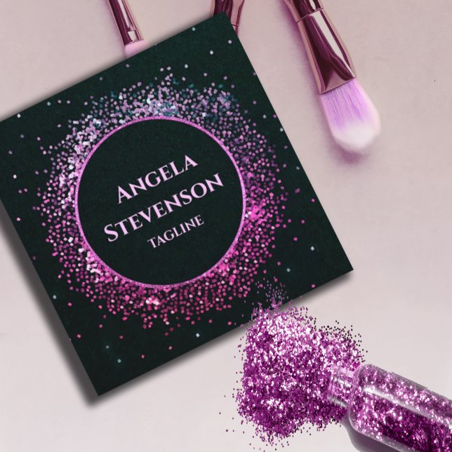 Elegant Black Purple Glitter Business Card (#rosegoldbusinesscard #glitter #purplefaux #sparkles #luxury #zazzlemade #blackpurple #glitterpurple)