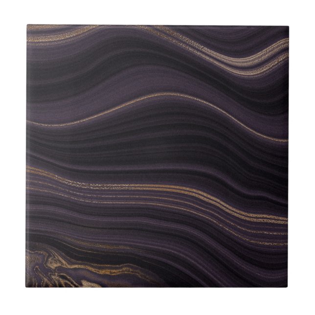 Elegant Black purple gold agate fluid marble Ceramic Tile (Front)