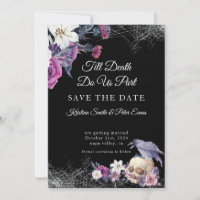 Elegant Black Purple Gothic Floral Skull Wedding