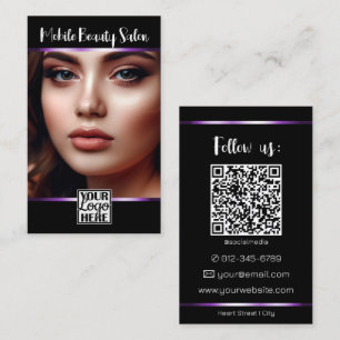 Elegant Black Purple Logo Photo QR Code Template  Business Card