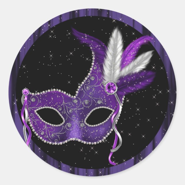 Elegant Black Purple Masquerade Stickers (Front)