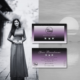 Elegant Black Purple Ombre Sparkle Jewels Add Logo Business Card