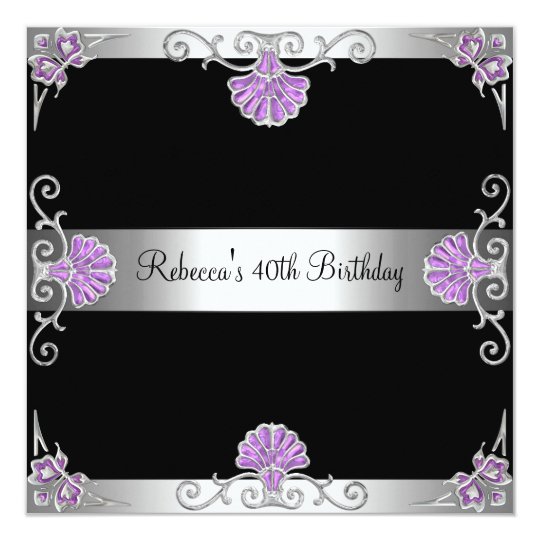 Elegant Black Purple Silver Jewel 40th Birthday Card