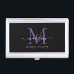 Elegant Black Purple Violet Monogram Script Name Business Card Holder<br><div class="desc">Elegant Black Purple Violet Monogram Girly Script Name Business Card Case</div>