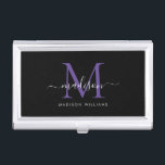 Elegant Black Purple Violet Monogram Script Name Business Card Holder<br><div class="desc">Elegant Black Purple Violet Monogram Girly Script Name Business Card Case</div>