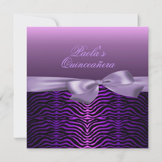 Elegant Black/Purple Zebra Quinceañera Invitation (Front)