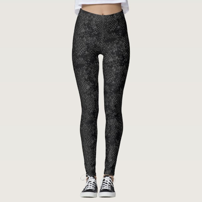 Elegant Black Python Snakeskin Leggings (Front)