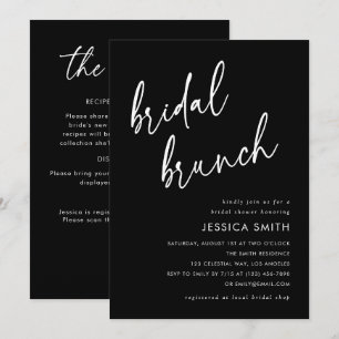Elegant Black QR Code All-in-One Bridal Brunch Invitation