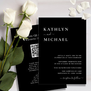 Elegant Black QR Code All In One Modern Wedding Invitation