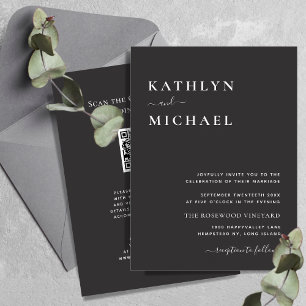 Elegant Black QR Code All In One Modern Wedding Invitation