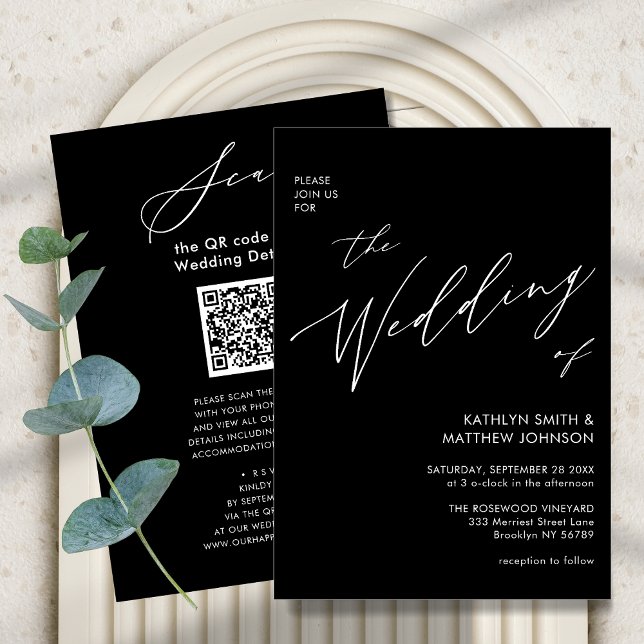 Elegant Black QR Code All In One Modern Wedding Invitation (Creator Uploaded)