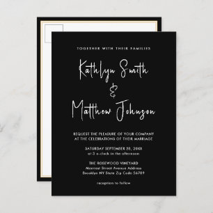 Elegant Black QR Code All In One Modern Wedding Invitation Postcard