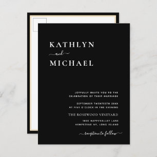 Elegant Black QR Code All In One Modern Wedding Invitation Postcard