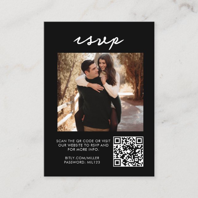 Elegant Black Qr Code Wedding RSVP Enclosure Card (Front)