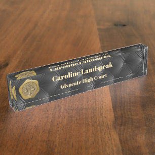 Elegant Black Quilted Pattern Law Firm Nameplate