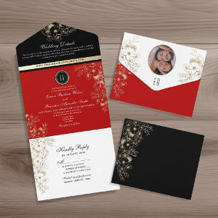 Elegant Black Red All-in-One Invitation