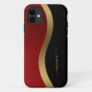 Elegant Black Red and Gold Personalised iPhone 11 Case