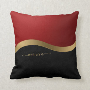 Elegant Black Red and Gold Personalized Cushion