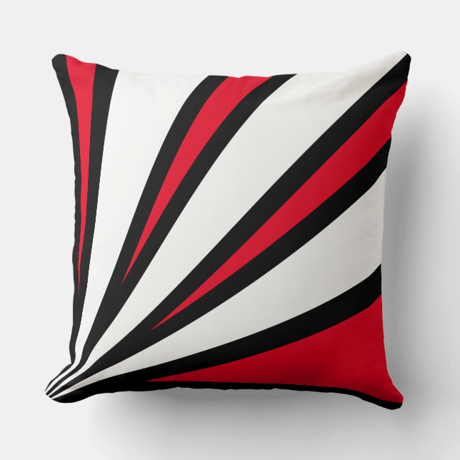 Elegant Black Red and White Rays Cushion (Front)