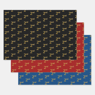 Elegant Black, Red, Blue, Faux Gold 2nd Event # Wrapping Paper Sheet