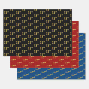 Elegant Black, Red, Blue, Faux Gold 52nd Event # Wrapping Paper Sheet