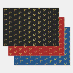 Elegant Black, Red, Blue, Faux Gold 5th Event # Wrapping Paper Sheet
