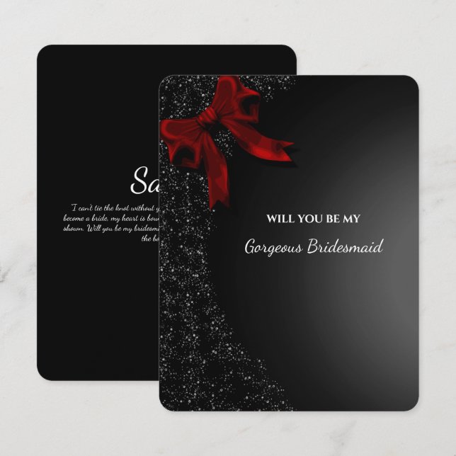 Elegant Black Red Bow Bridesmaid Proposal Invitation (Front/Back)