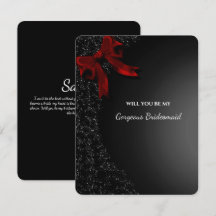 Elegant Black Red Bow Bridesmaid Proposal