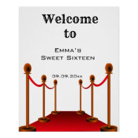 Elegant Black Red Carpet Sweet 16 Birthday Welcome