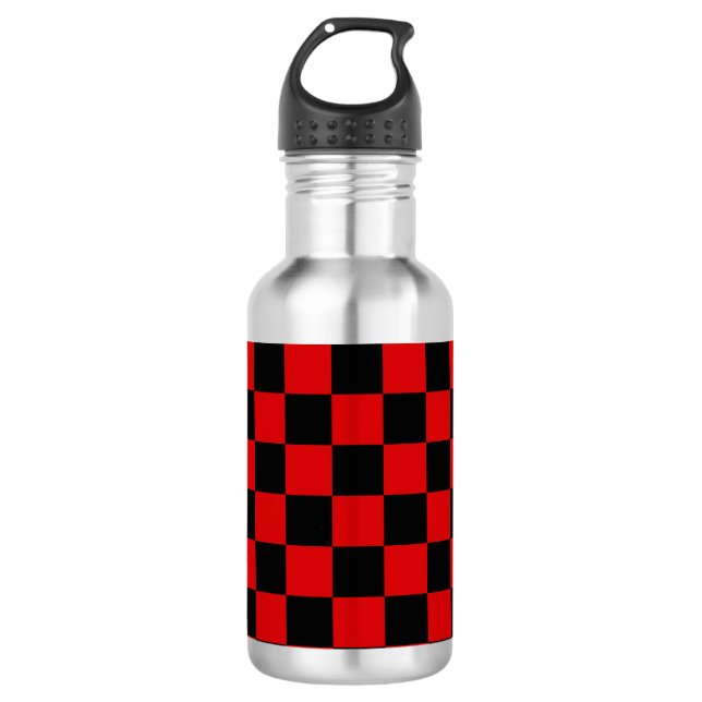 Elegant Black & Red Chequered 710 Ml Water Bottle (Front)