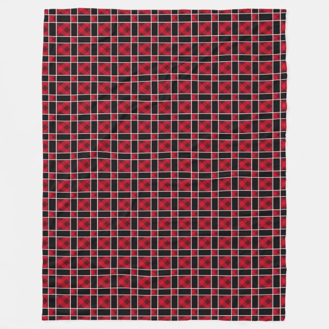 Elegant black & red chequered pattern  fleece blanket (Front)