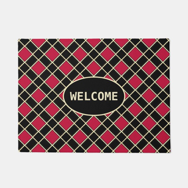 Elegant Black Red Diamond Doormat (Front)