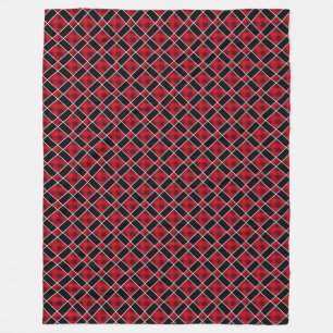 Elegant black & red diamond pattern fleece blanket