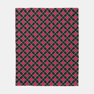 Elegant Black Red Diamond Pattern Fleece Blanket