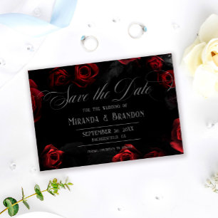 Elegant Black Red Floral Save The Date Invitation