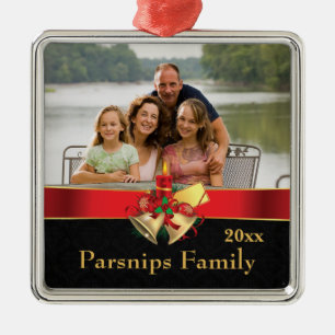 Elegant black red gold christmas holiday photo metal tree decoration