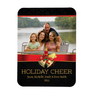 Elegant black red gold holiday cheer photo magnet