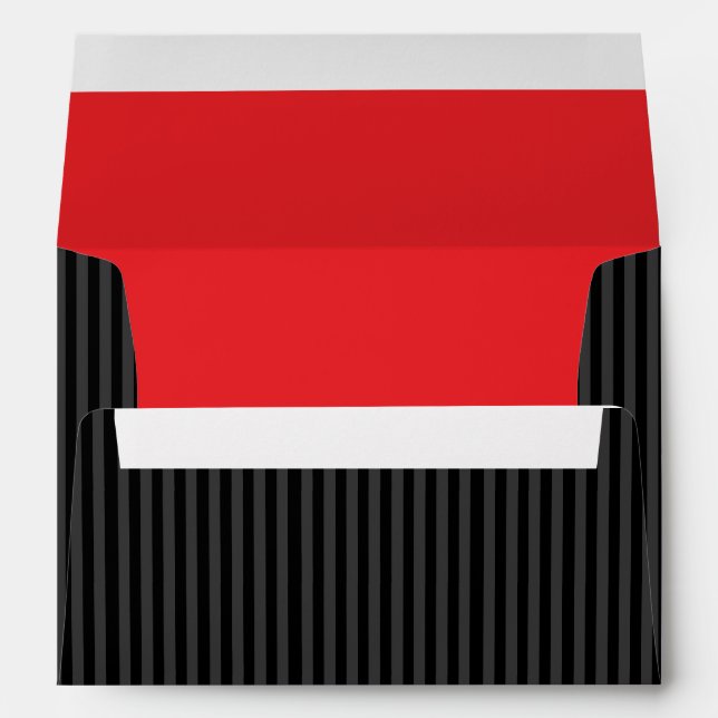 Elegant Black, Red & Grey Striped Wedding Envelope (Back (Bottom))