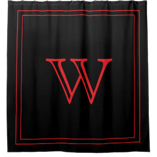 Elegant Black &Red Initial Monogram  Shower Curtain